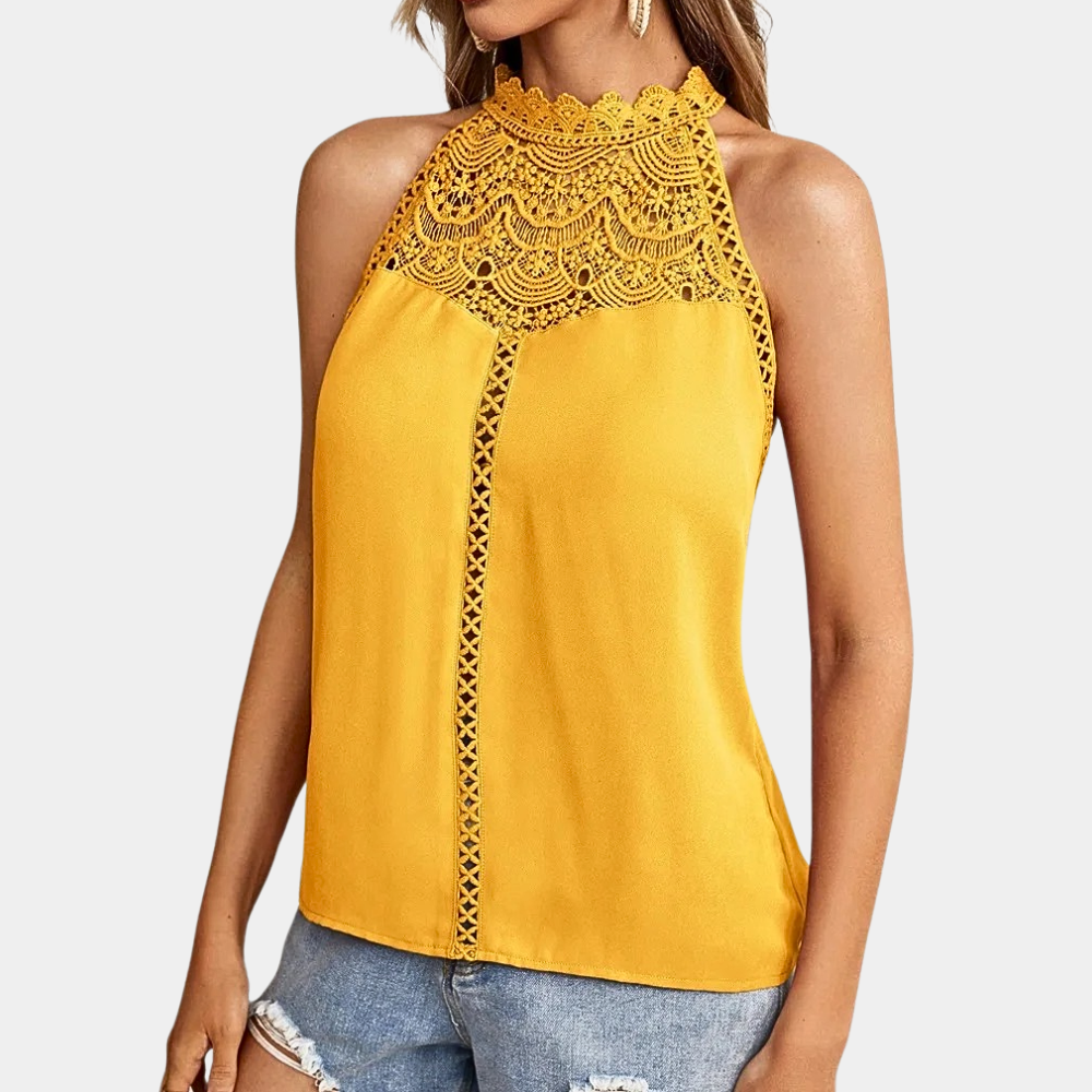 Luna | Women's Sleeveless Lace Halter Top Mock Neck