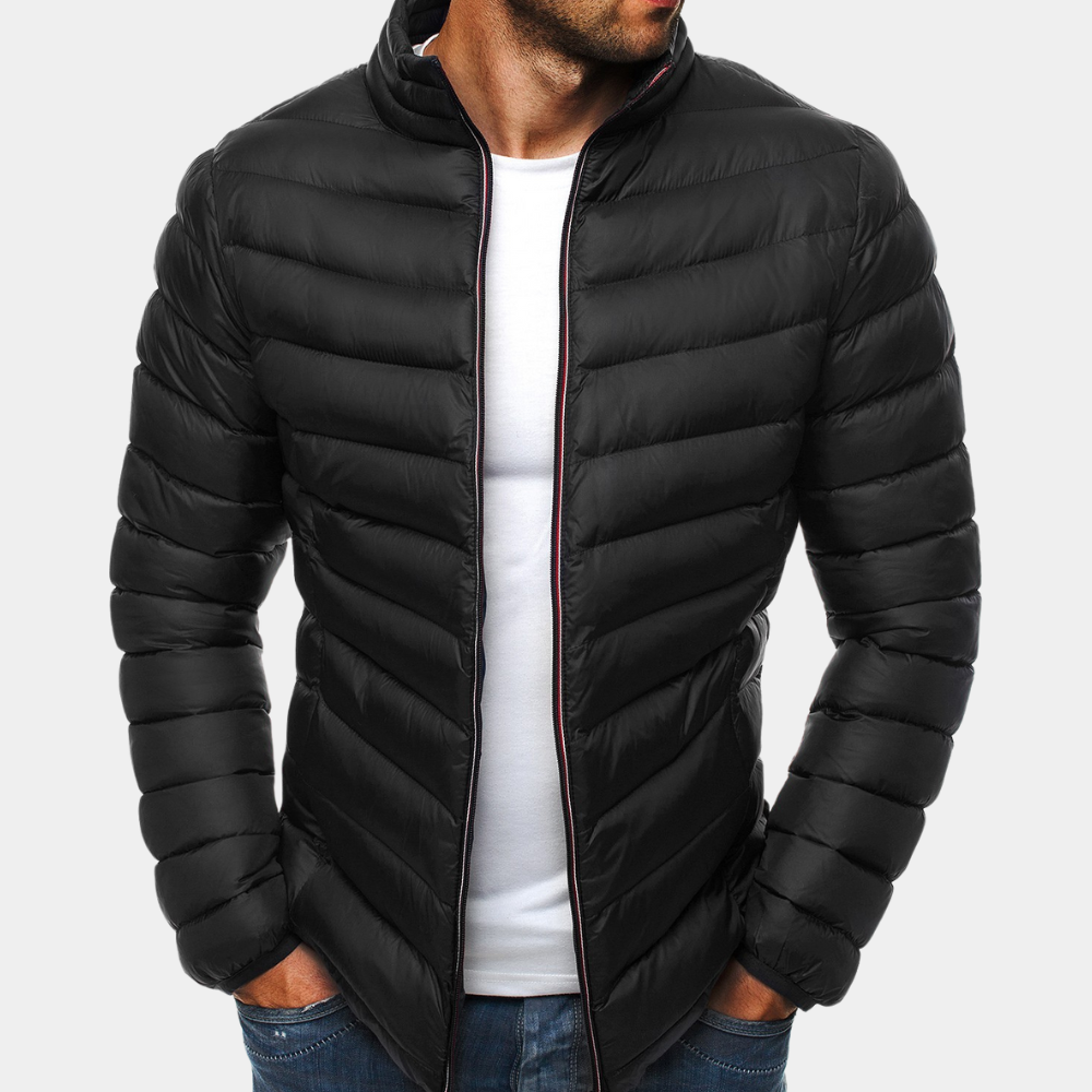 Men's slim fit lightweight puffer jacket windproof high collar quilted nylon shell winter coat