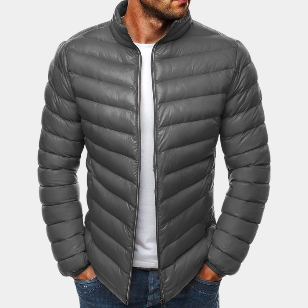 Men's slim fit lightweight puffer jacket windproof high collar quilted nylon shell winter coat