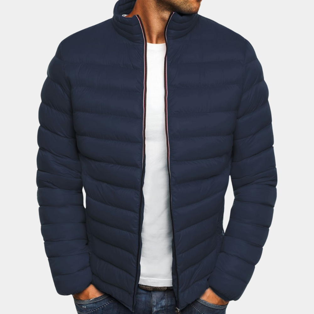 Men's slim fit lightweight puffer jacket windproof high collar quilted nylon shell winter essential