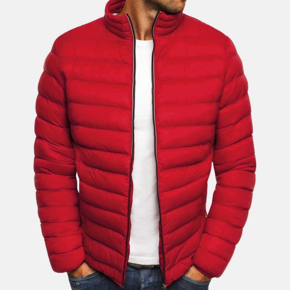 Men's slim fit lightweight puffer jacket windproof high collar quilted nylon shell winter essential