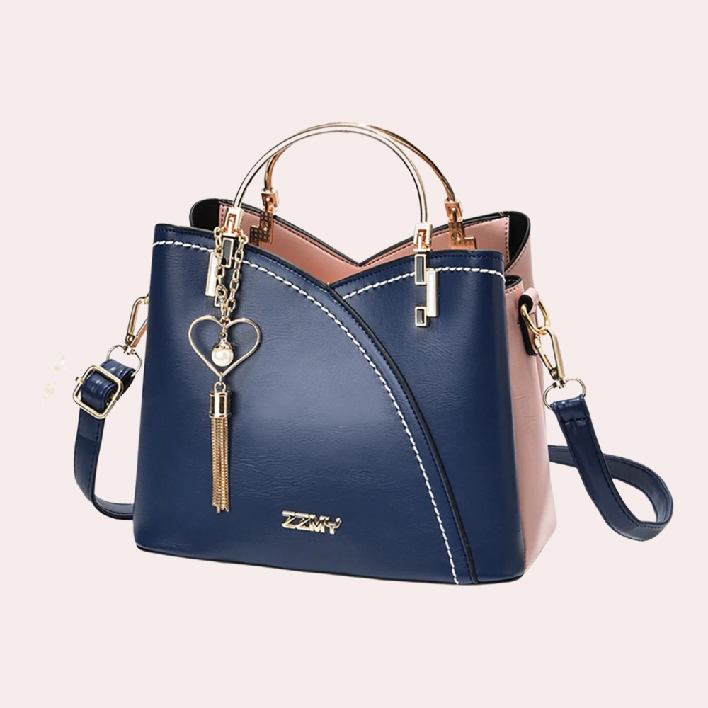 ZZMY women's PU leather handbag elegant versatile everyday tote with stylish geometric color combination
