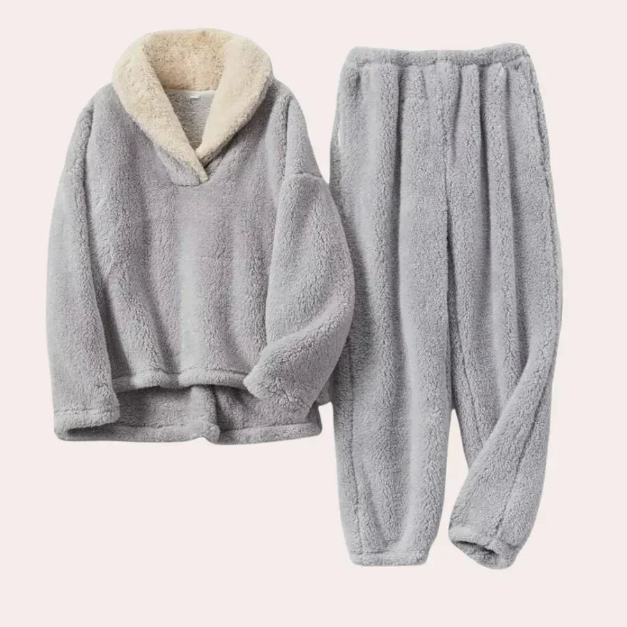 Women's luxury pajama set soft plush fabric sleepwear elegant cozy all-night comfort fit