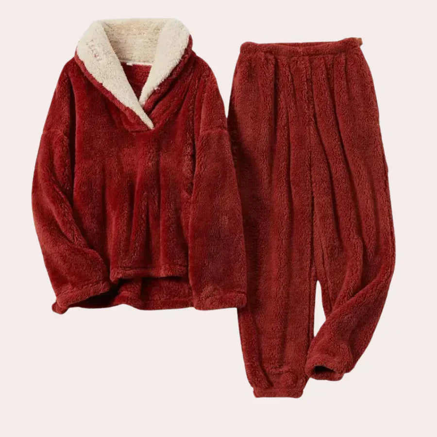 Women's luxury pajama set soft plush fabric sleepwear elegant comfortable all-night cozy fit