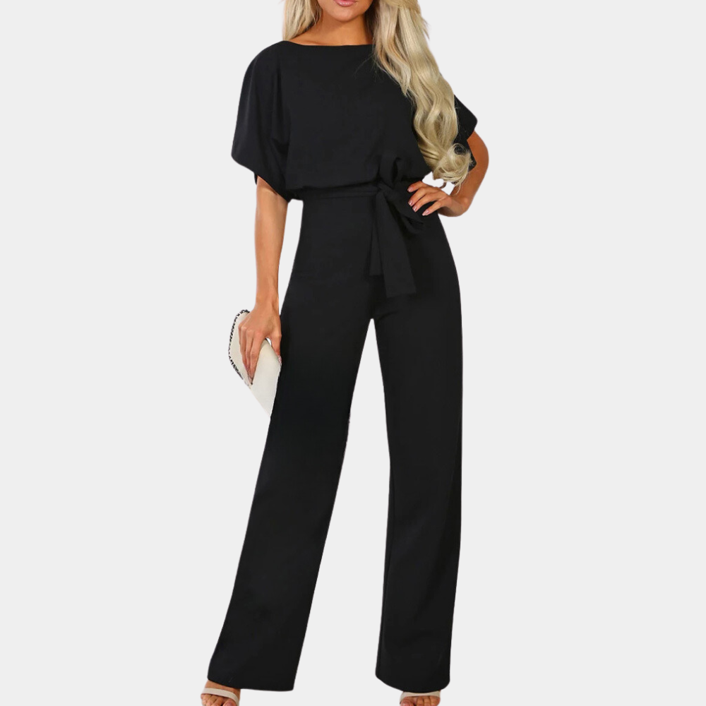 Women's loose fit jumpsuit batwing sleeves lightweight breathable fabric belt spring summer style