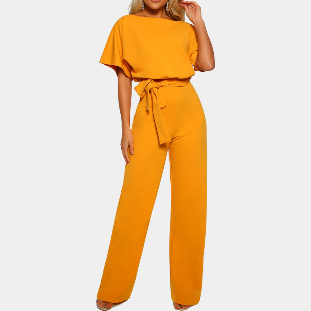 Women's loose fit jumpsuit batwing sleeves lightweight breathable fabric belt spring summer casual chic
