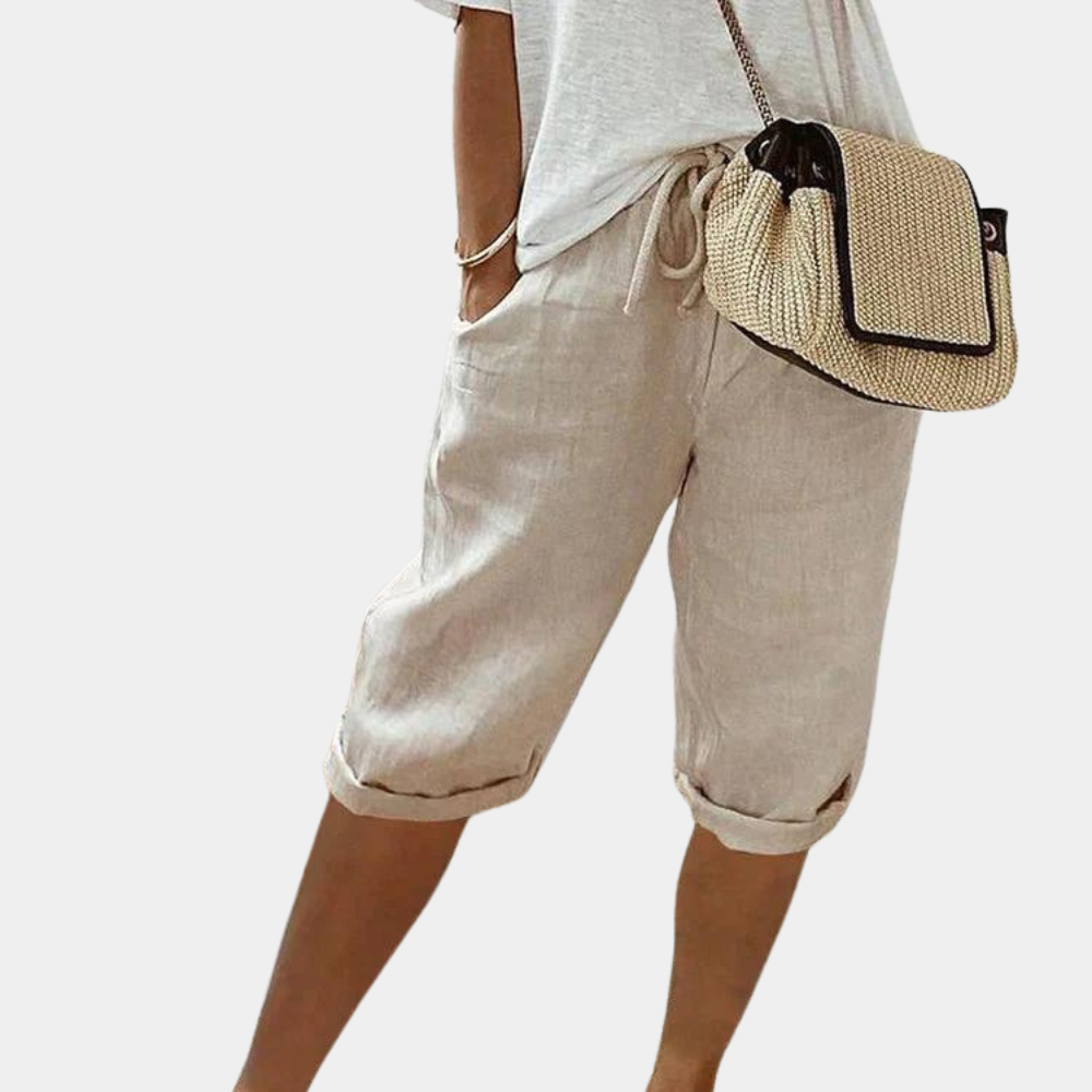 Women's knee-length relaxed fit shorts with adjustable waistband, lightweight breathable summer style