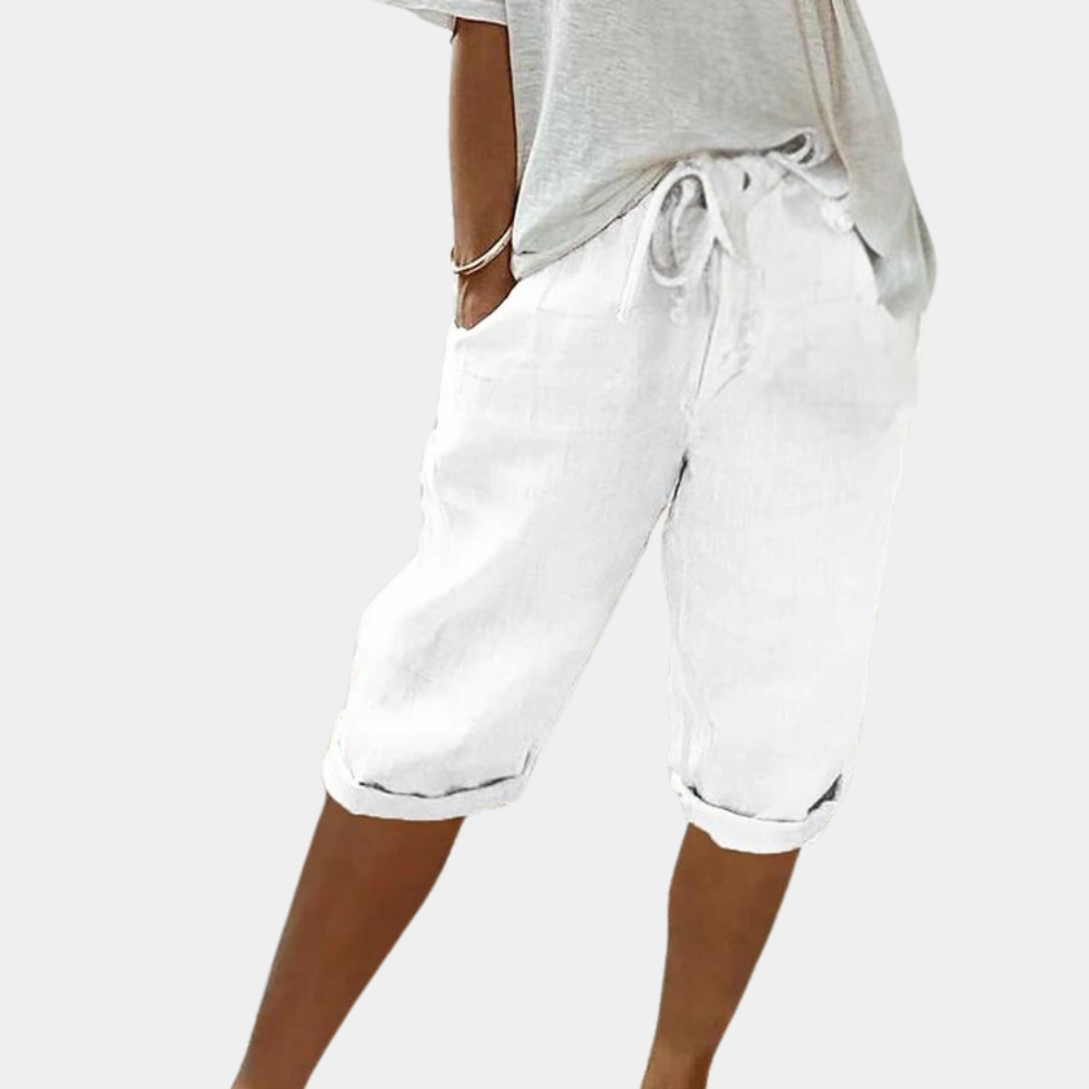 Women's knee-length relaxed fit shorts with adjustable waistband, lightweight breathable summer essential