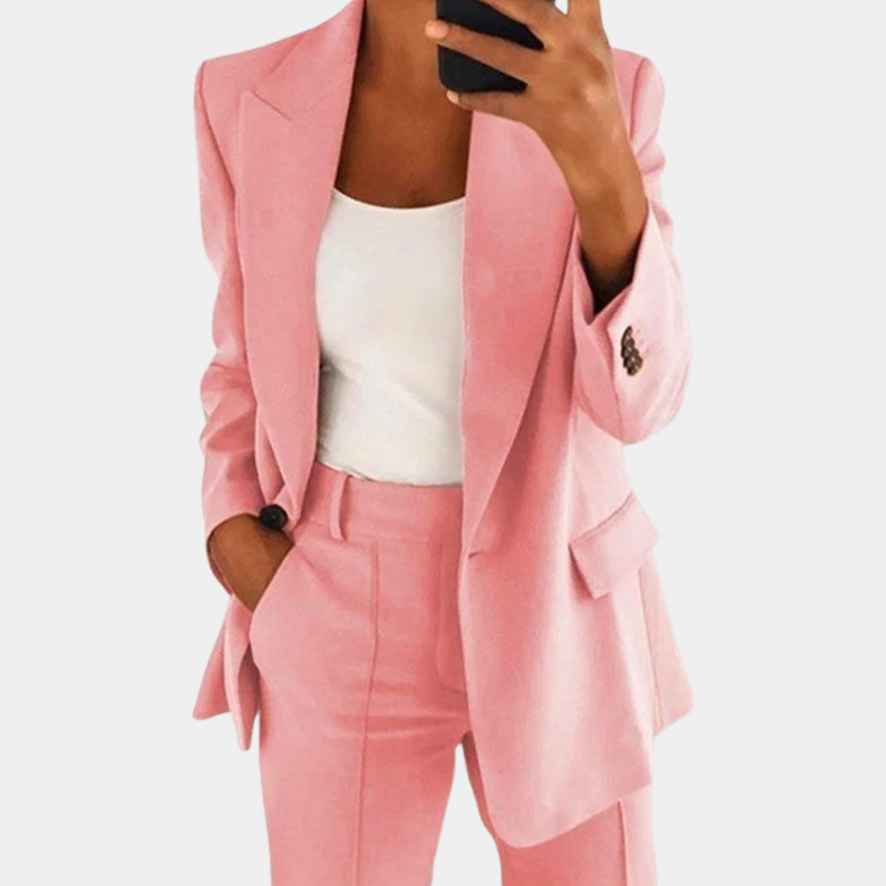 Women's black tailored 2-piece blazer and pants set elegant professional coordinating outfit