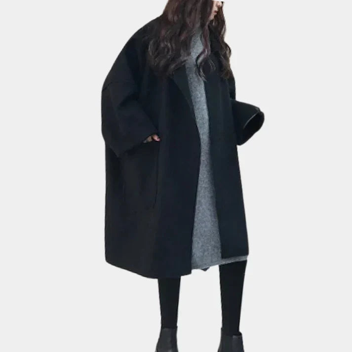 Women's oversized beige trench coat roomy silhouette timeless style sustainable comfort