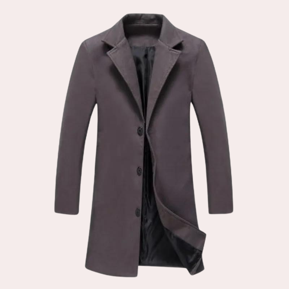 Men's camel wool blend tailored fit knee-length coat with double-breasted closure for professionals