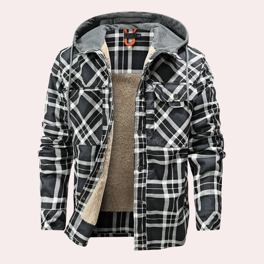 Men's classic fit hoodie in neutral tone with practical hood, sustainable everyday essential