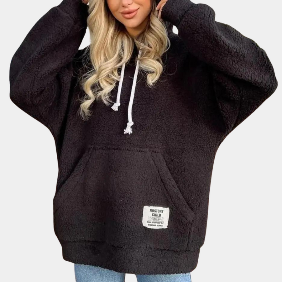 Women's cozy hooded sweatshirt soft warm sustainable fabric flattering fit for active everyday wear
