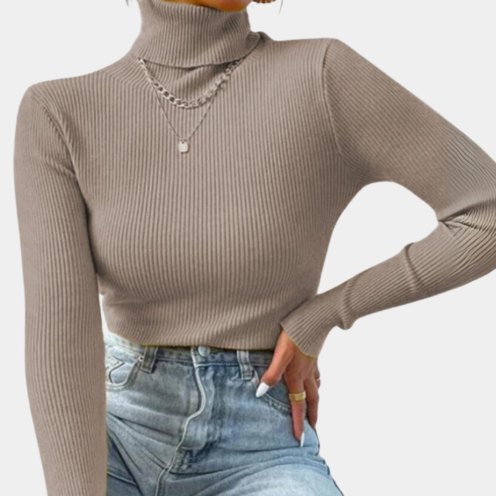 Women's elegant turtleneck knit sweater for office wear, soft high-quality fabric, all-day warmth