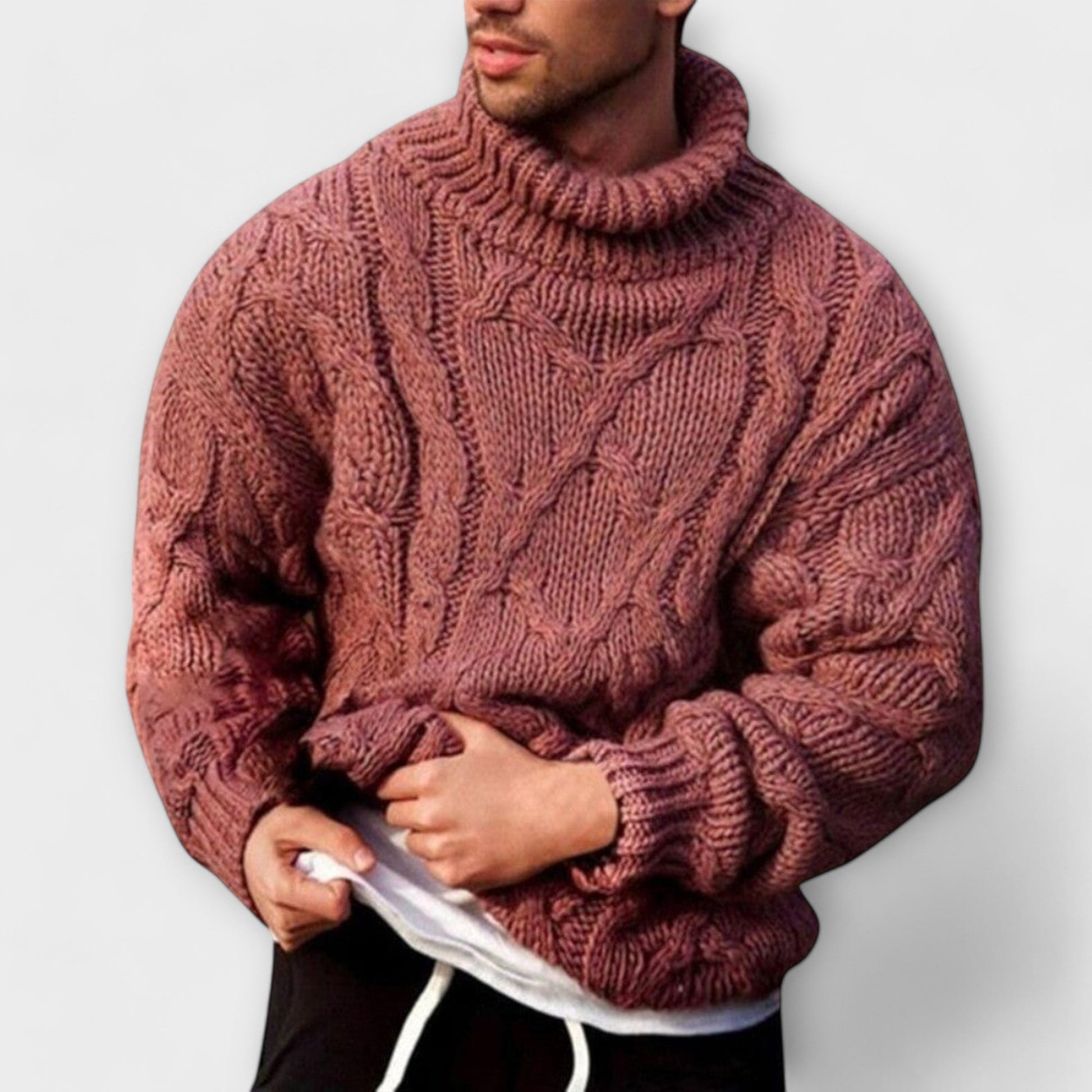 Ruben men's dark knit turtleneck sweater slim-fit winter style with sustainable easy-care fabric