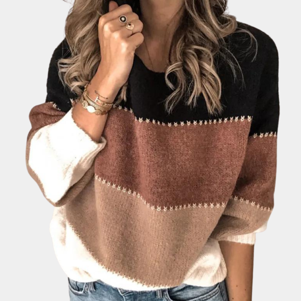 Women's relaxed fit round neck knit sweater in cozy acrylic-wool blend with long sleeves