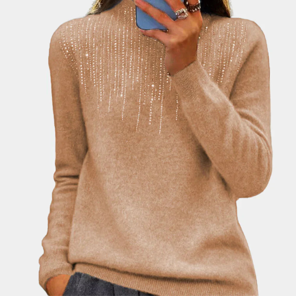 Iris women's cozy knit jumper elegant relaxed fit sustainable knitwear in neutral tone