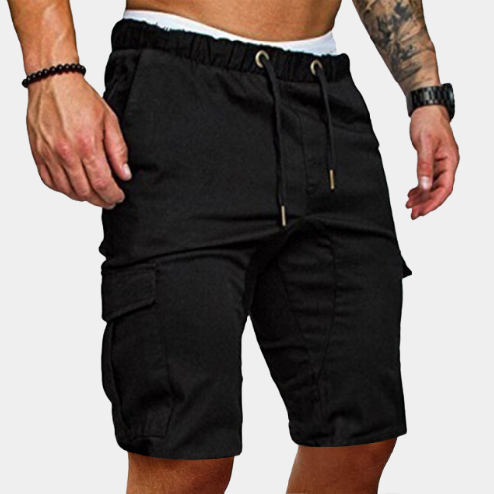 Men's cotton blend casual shorts with elastic drawstring waist, regular fit for breathable everyday comfort
