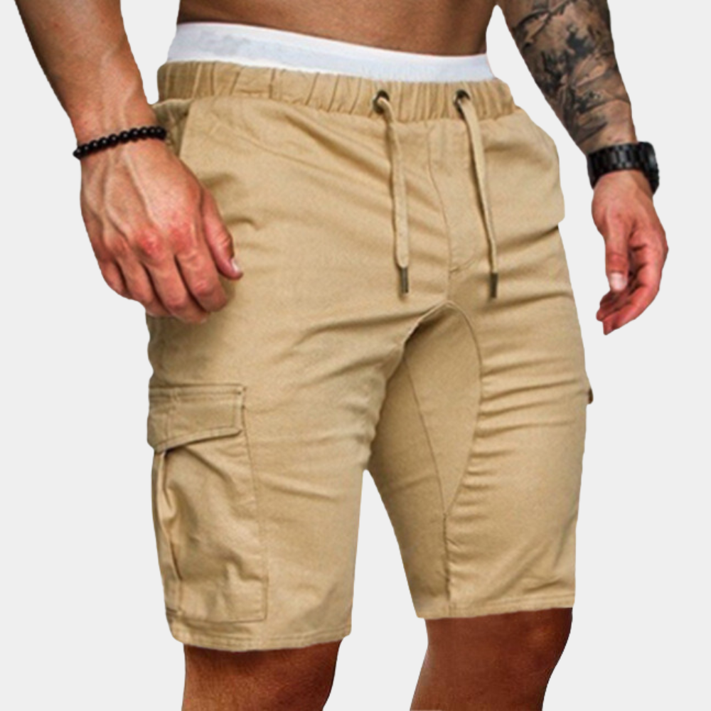 Men's cotton blend casual shorts with elastic drawstring waist, regular fit for breathable everyday comfort