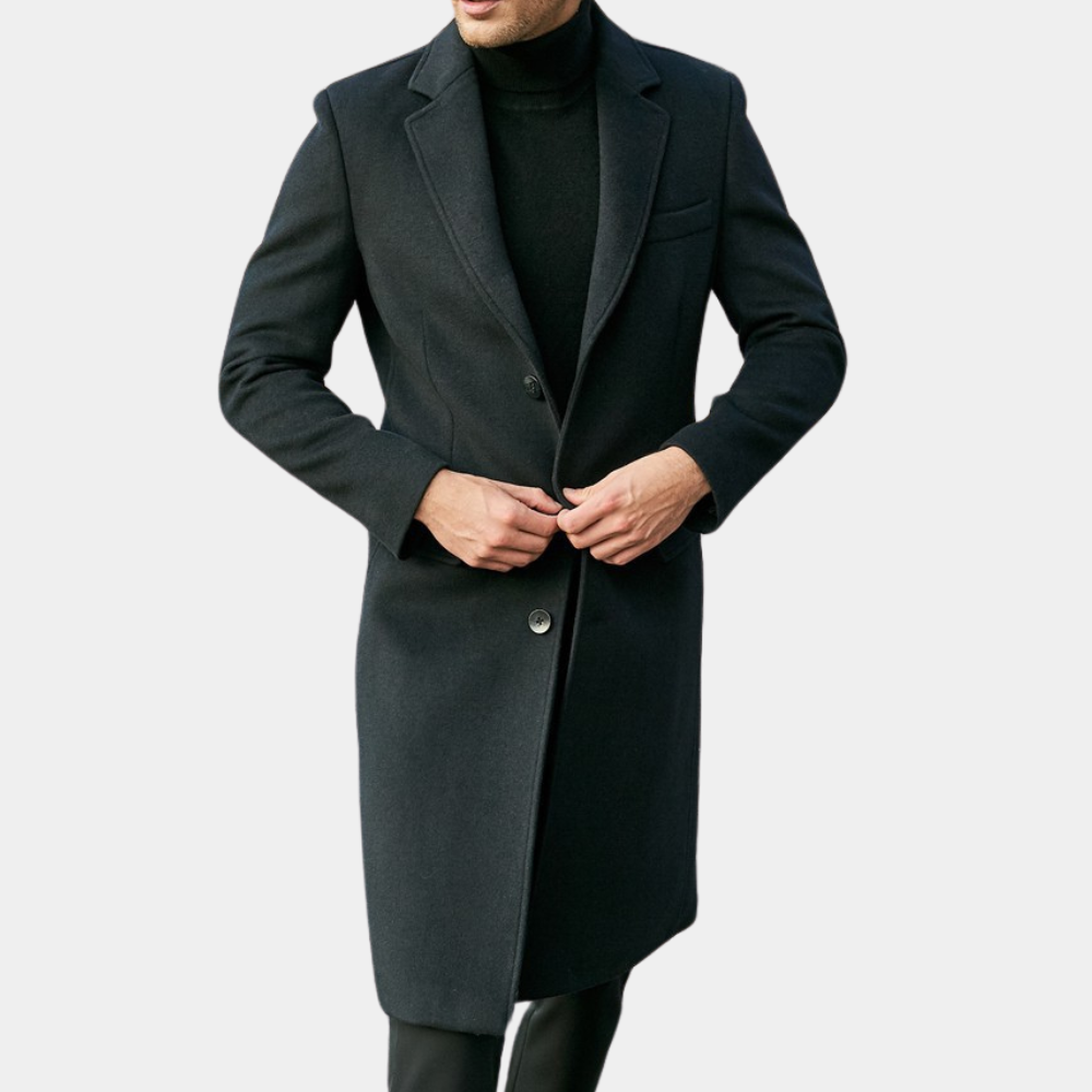 Men's wool-look knee-length trench coat tailored fit, sleek urban style for modern men