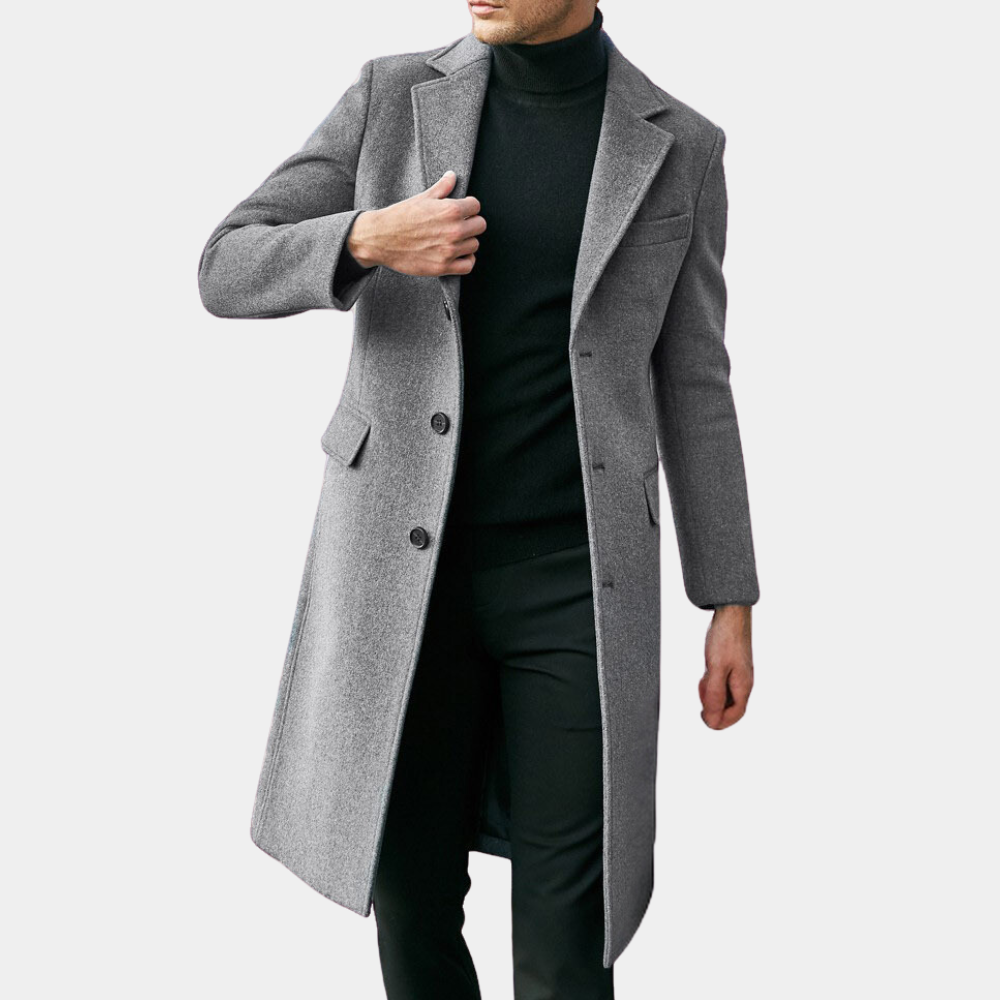 Men's wool-look knee-length trench coat tailored fit, sophisticated outerwear for modern style