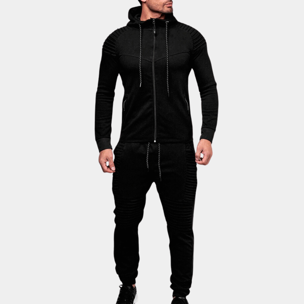 Men's olive green cotton-blend hoodie and jogger training set with relaxed athletic fit