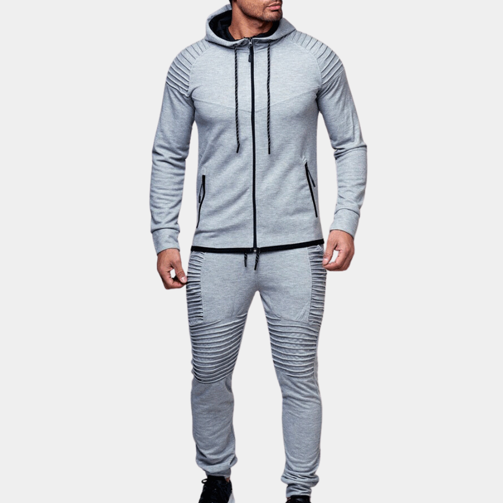 Men's olive green cotton-blend hoodie and jogger training set with relaxed athletic fit for gym