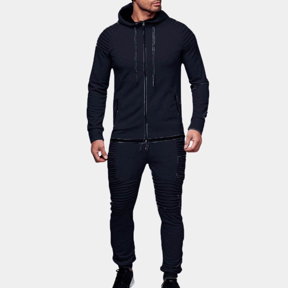 Men's olive green cotton-blend hoodie and jogger training set with relaxed athletic fit