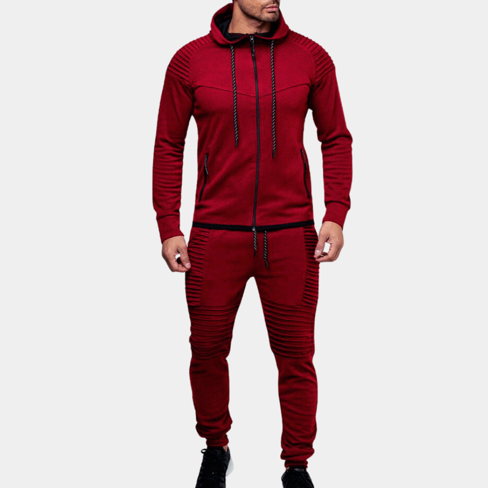 Men's olive green cotton-blend hoodie and jogger training set with relaxed athletic fit for gym wear