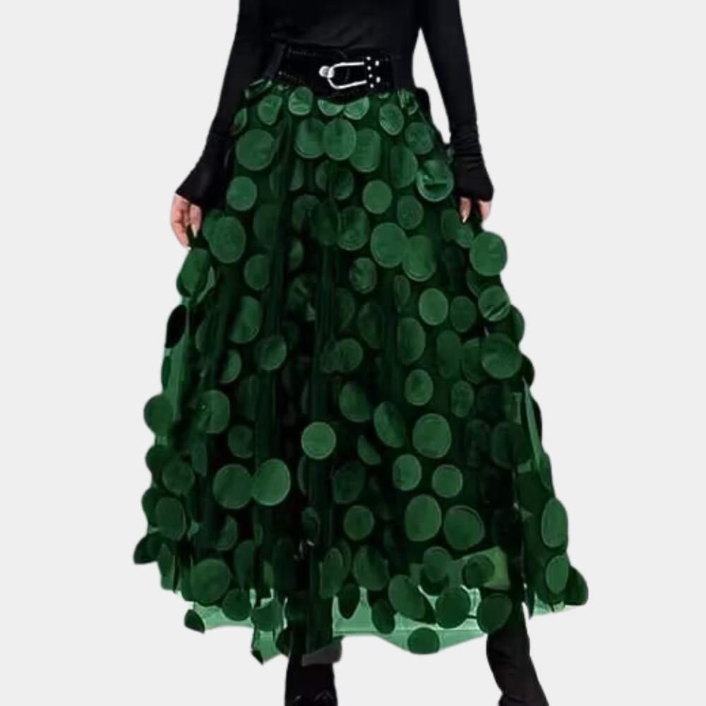 Women's A-line maxi skirt high waist 3D textured appliqués elegant Nordic Flair floor-length