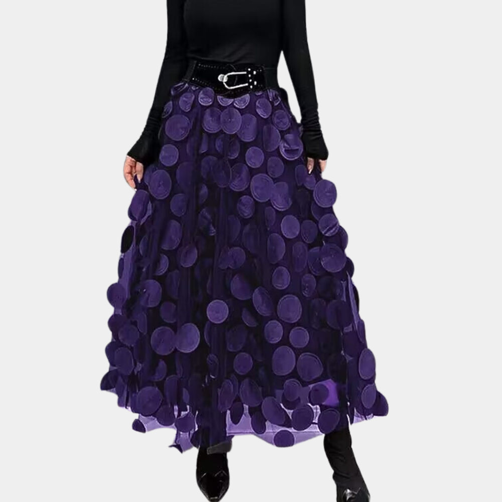 Women's A-line maxi skirt high waist elegant 3D textured appliqués Nordic Flair fashion