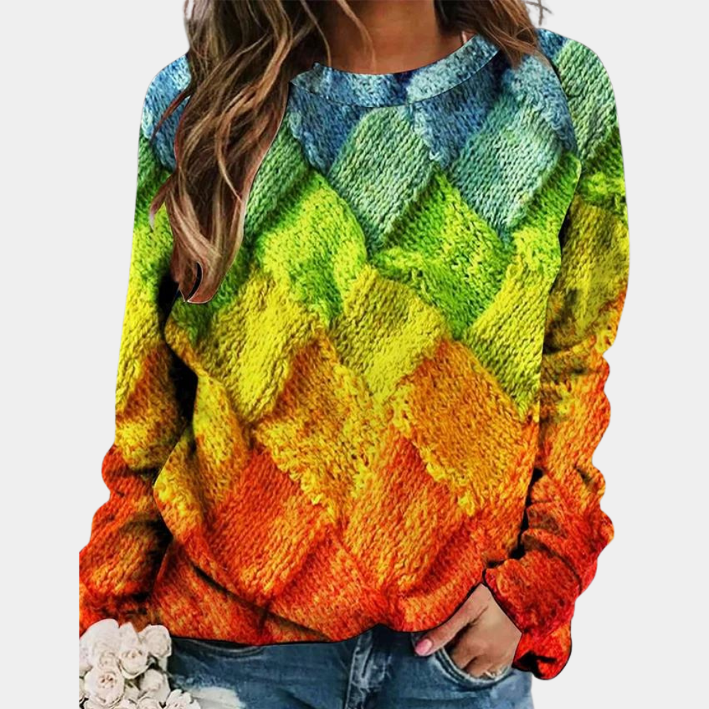 Women's chunky knit sweater relaxed fit crew neck cozy soft plush yarn casual everyday style