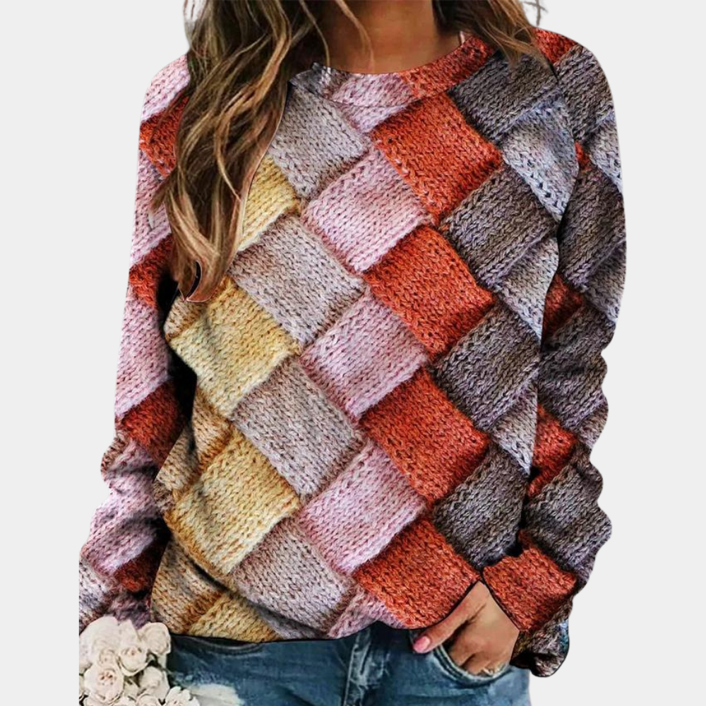 Women's chunky knit crew neck sweater relaxed fit soft plush yarn cozy casual pullover