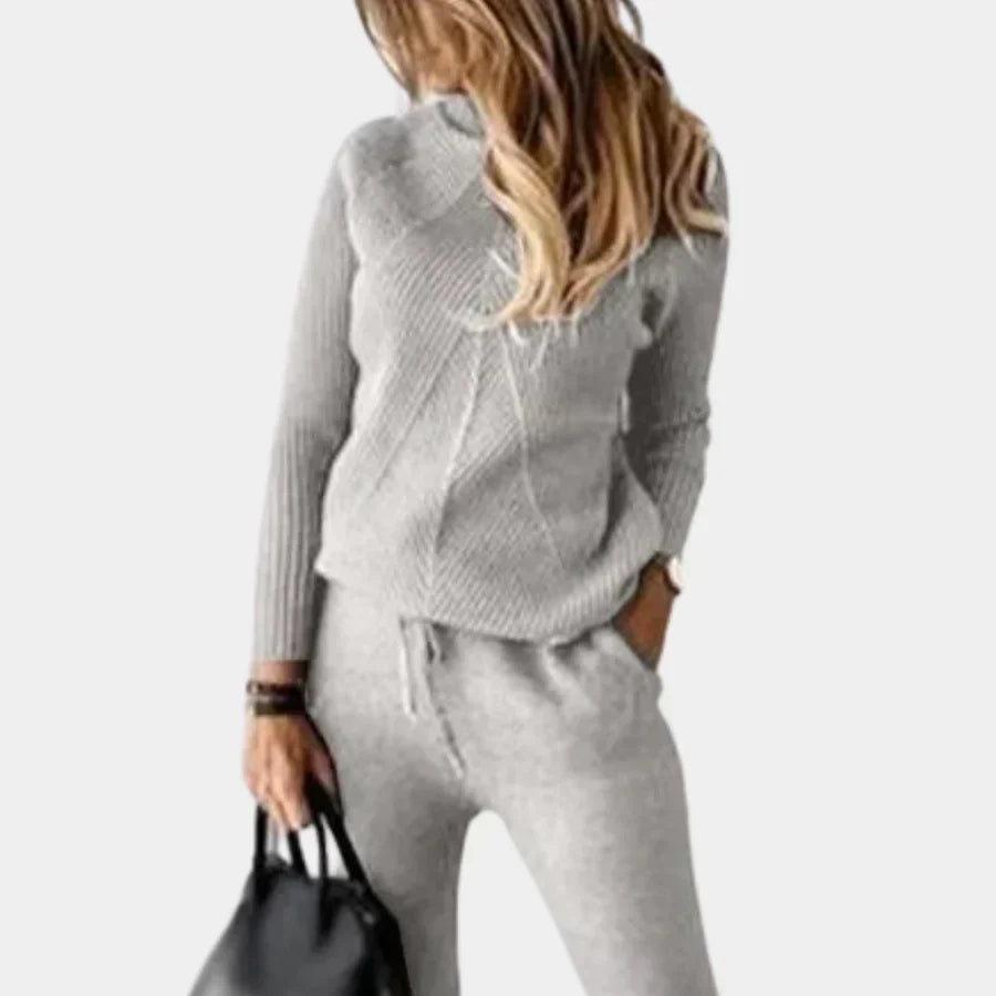 Women's knit two-piece set soft fabric comfortable fit sustainable easy care stylish chic ensemble