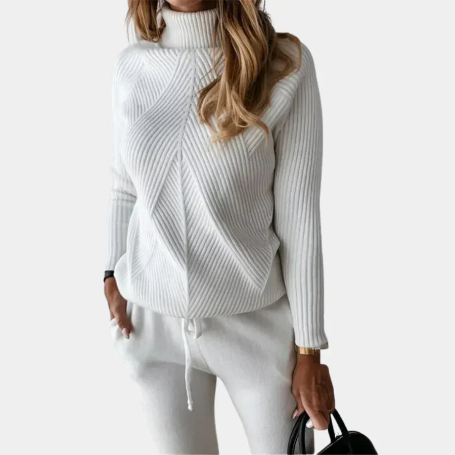 Women's knit two-piece set soft fabric comfortable fit sustainable easy care stylish versatile ensemble