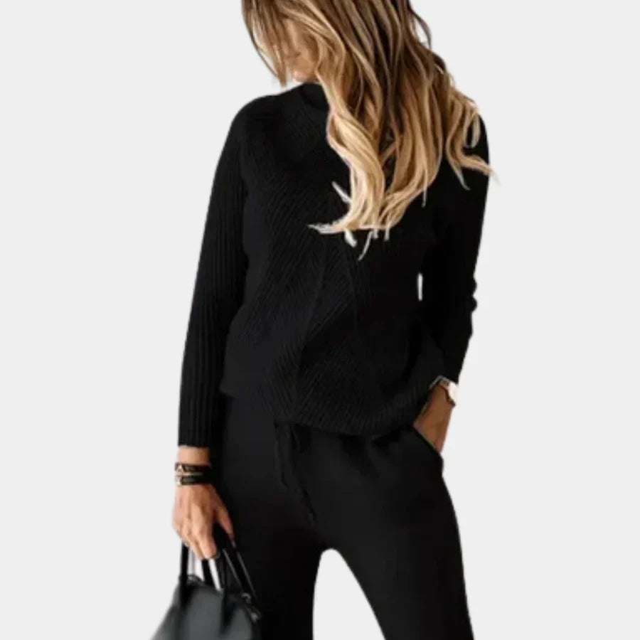 Women's knit two-piece set soft fabric comfortable fit sustainable chic style easy care
