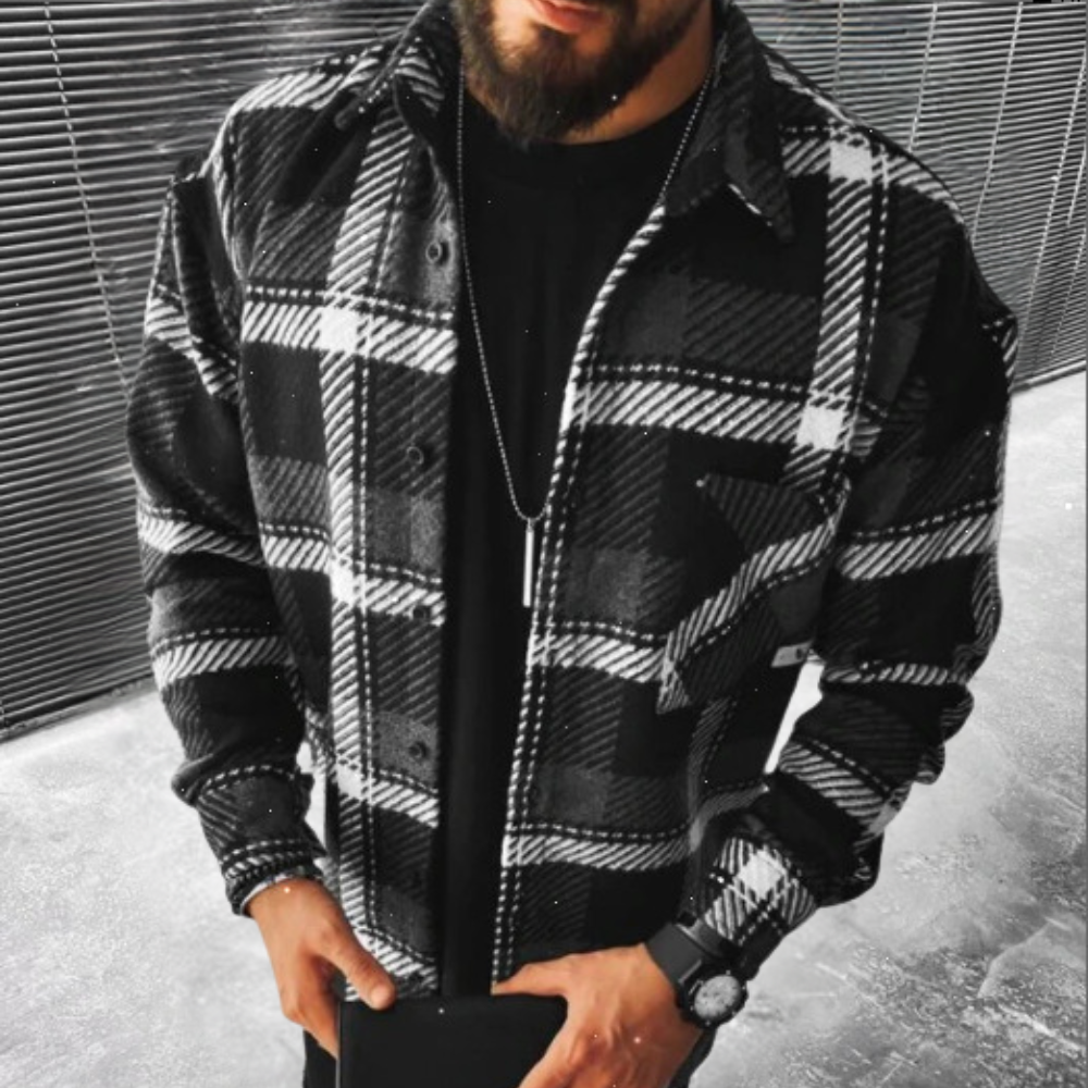 Men's red and black checked flannel shirt regular fit long sleeve button-up classic plaid pattern