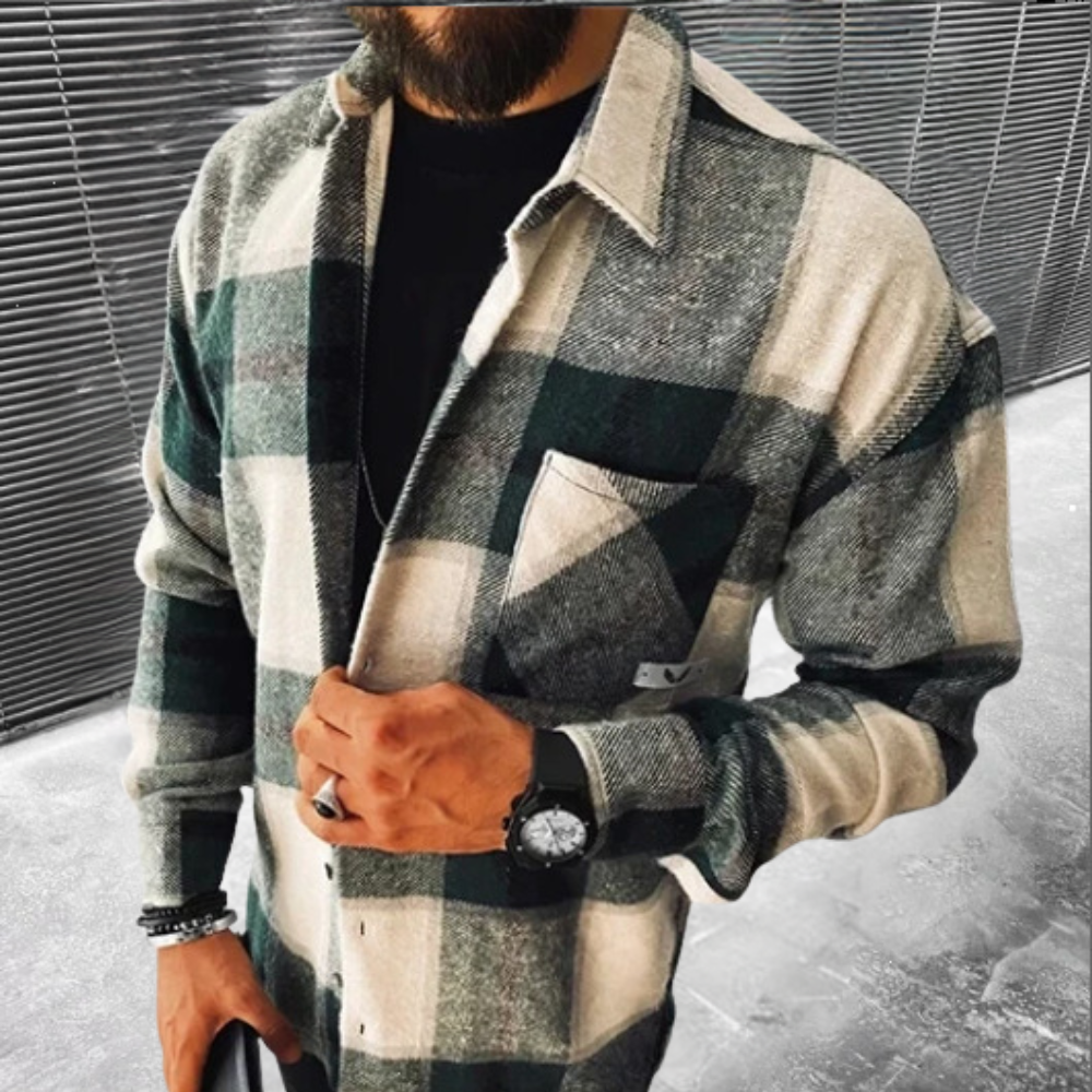 Men's red and black checked flannel shirt regular fit long sleeve button closure plaid pattern