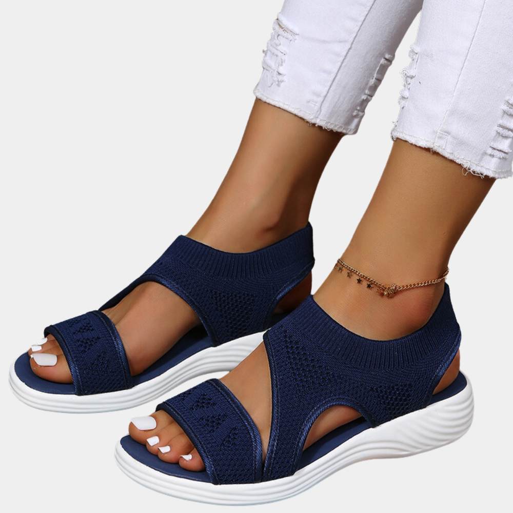 Women's slip-on knit sandals with cushioned sole, open-toe comfort design for all-day wear