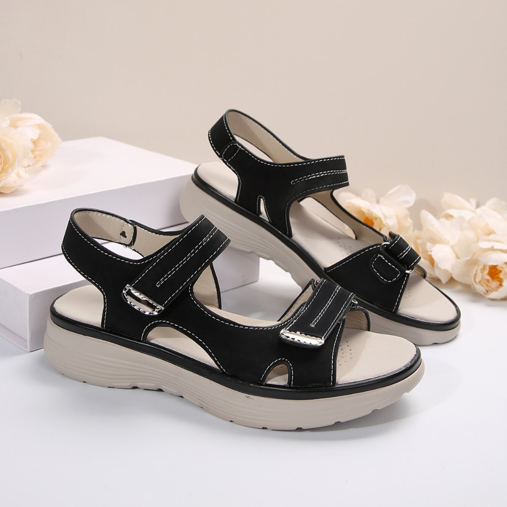 Women's open-toe casual sandals with adjustable Velcro straps and cushioned comfort sole for everyday wear
