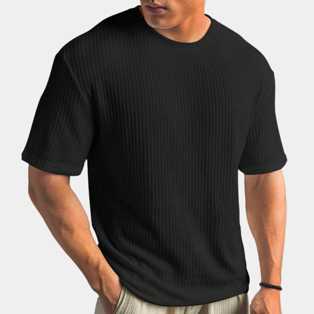 Men's soft knit relaxed fit short sleeve T-shirt minimalist design comfortable everyday casual wear