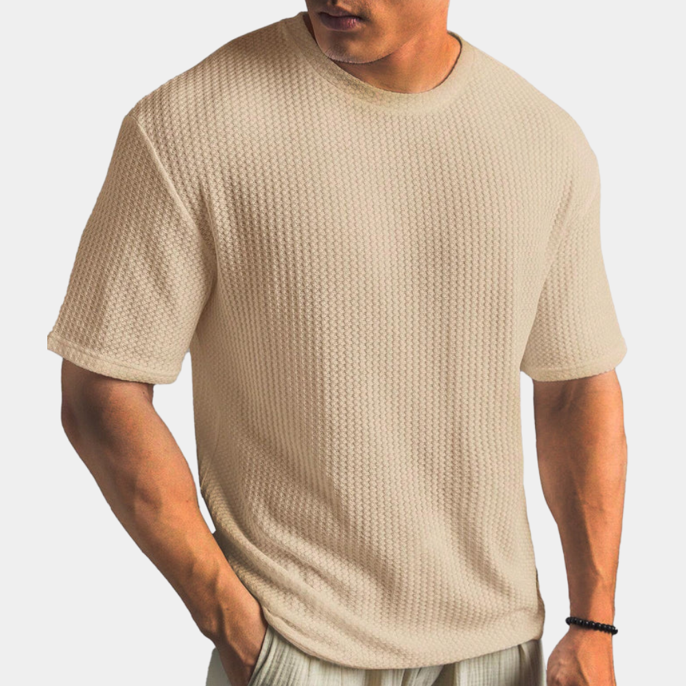 Men's soft knit relaxed fit short sleeve T-shirt in minimalist design for modern casual style