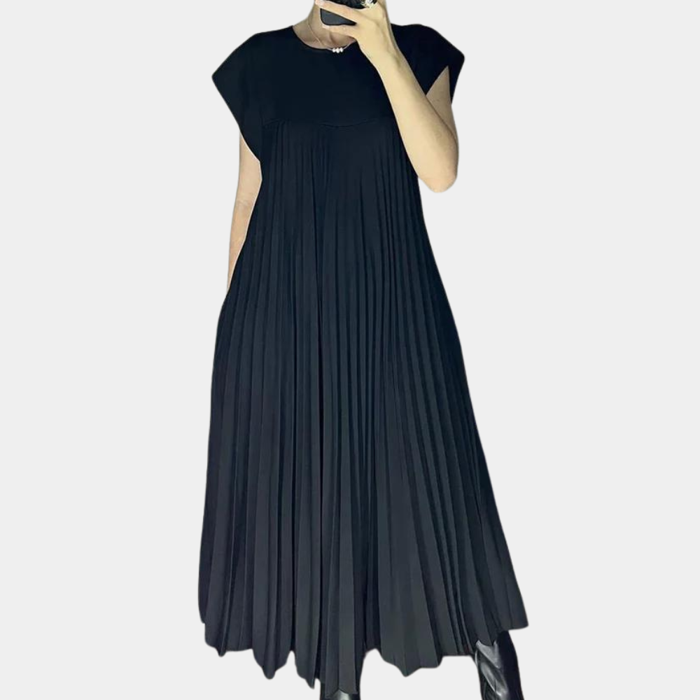 Women's pleated maxi dress airy silhouette elegant everyday wear flowy warm-weather style