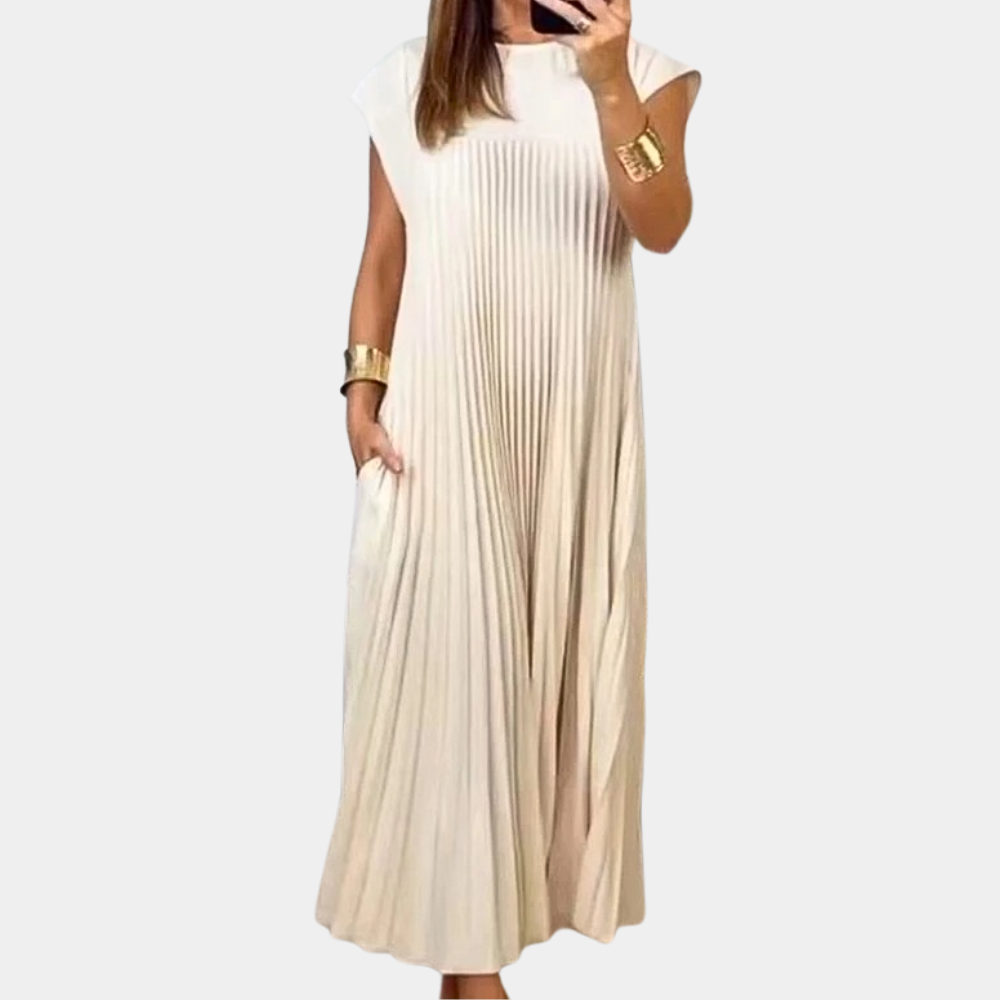Women's maxi dress pleated airy silhouette elegant everyday wear warm-weather flowy style