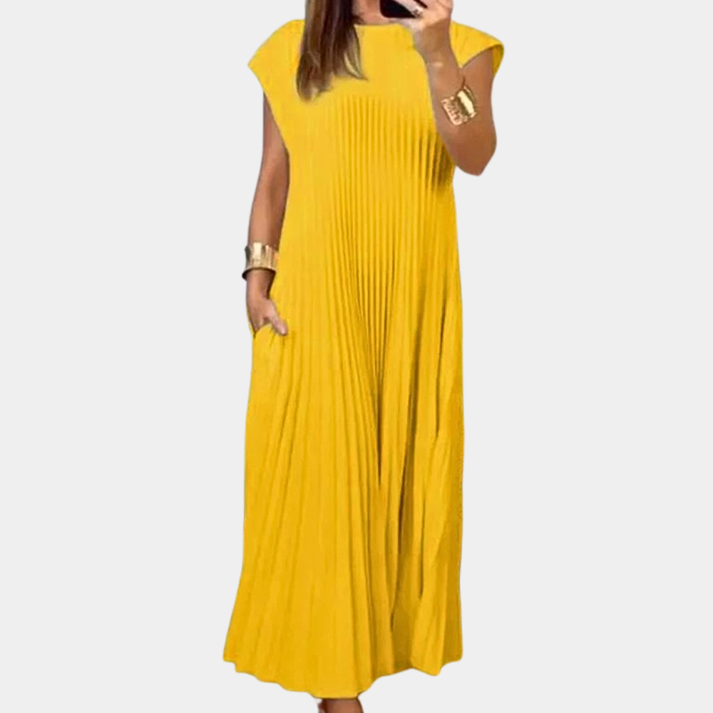 Women's pleated maxi dress airy silhouette elegant everyday wear lightweight warm-weather style