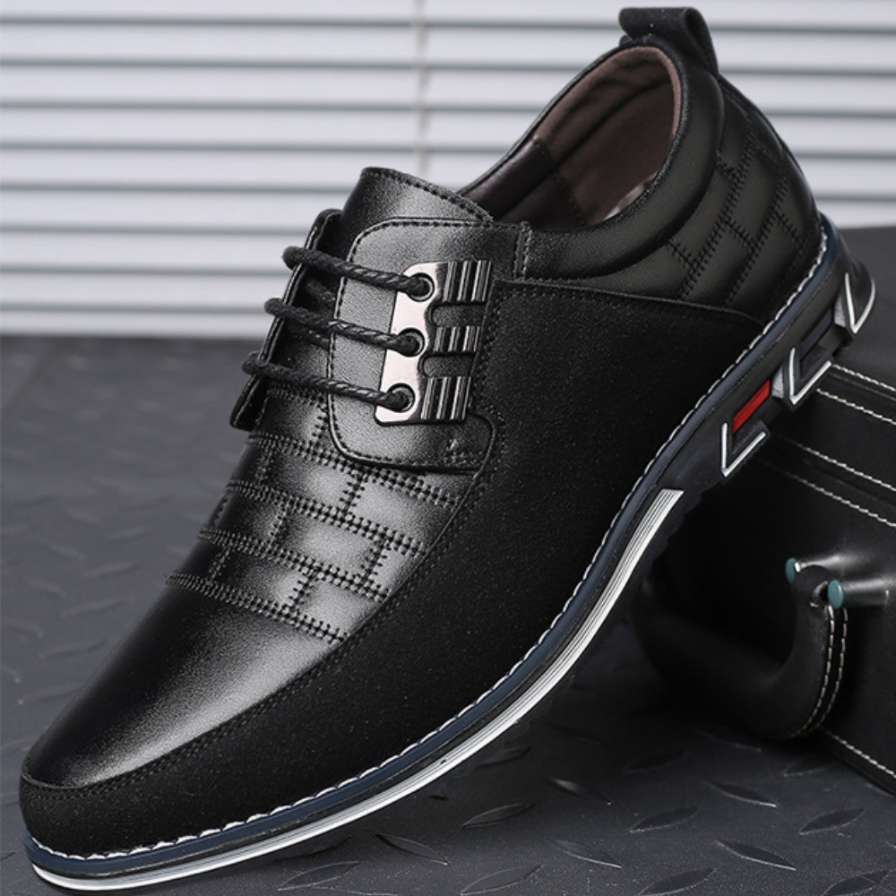 Men's brown leather suede lace-up dress shoes with non-slip sole, polished professional style