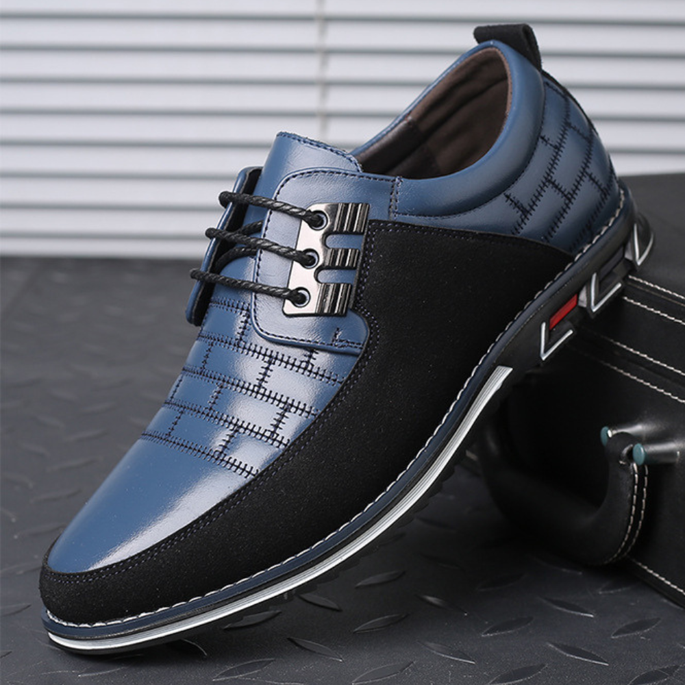 Men's brown leather suede lace-up dress shoes with non-slip sole, polished smart-casual style