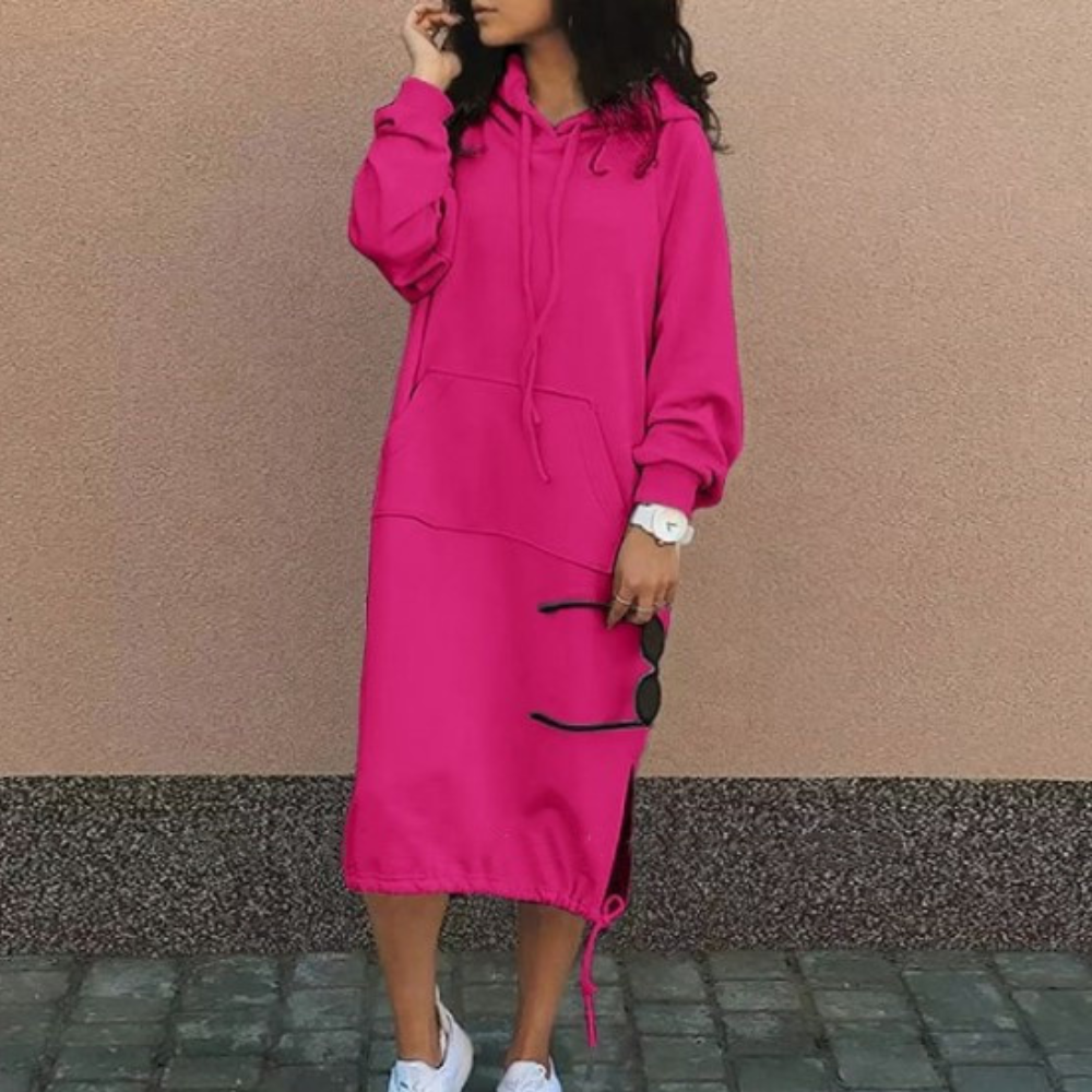 Women's cotton hoodie dress relaxed fit knee-length with built-in pocket casual everyday style