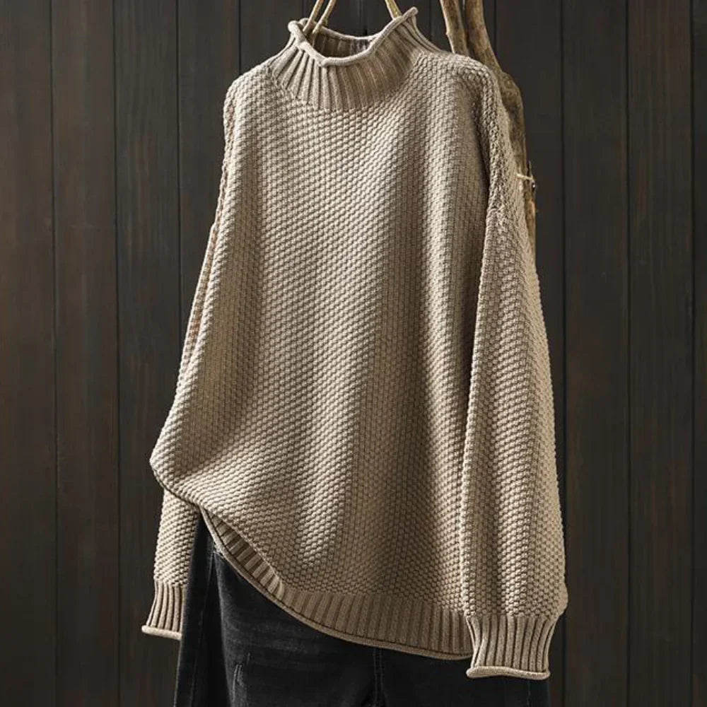 Theodora women's ivory knit turtleneck sweater, classic silhouette with sustainable soft fabric