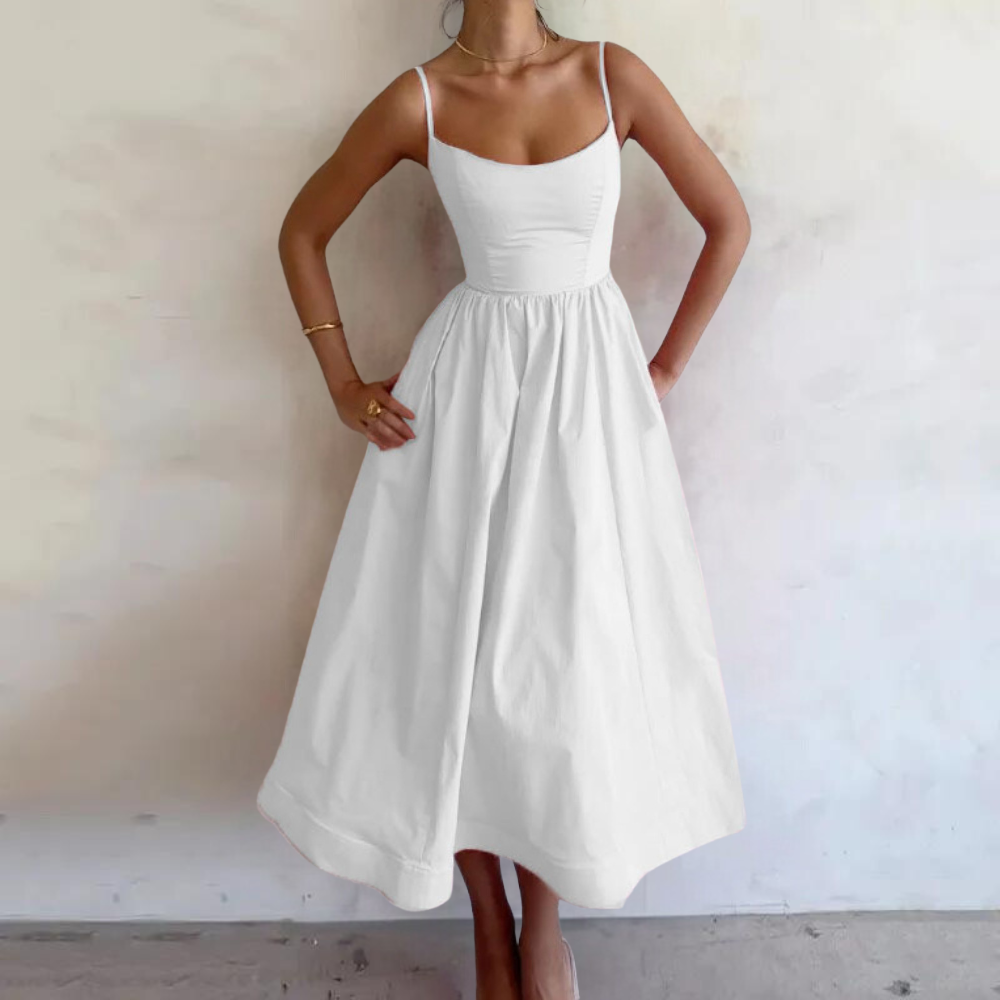 Women's sleeveless A-line maxi dress with adjustable straps, light breathable fabric for all-day comfort